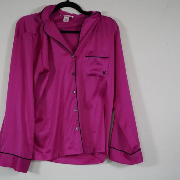 Victoria's Secret Other - Victoria Secret VS Short Sleeve Pajama Pink and Black Top button up size Small